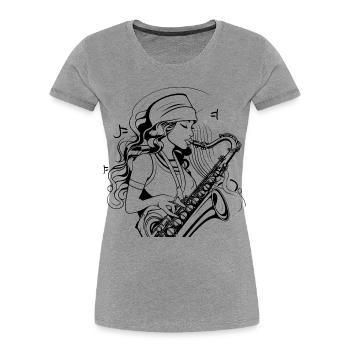Saxophonist Drawing - Women's Premium Organic T-Shirt - heather grey - Front - Mia (176cm)