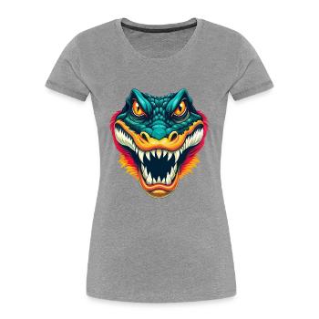 Crocodile Mignon Kawaii Dessin Animé Clipart Visage D’animal - T-shirt bio Premium Femme - gris chiné - Devant - Mia (176cm)