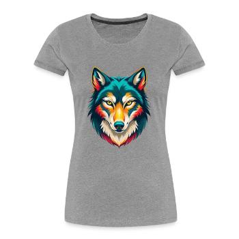 Wolf Niedlich Kawaii Cartoon Clipart Tier Gesicht - Frauen Premium Bio T-Shirt - Grau meliert - Vorne - Mia (176cm)