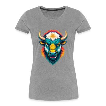 Bison Cute Kawaii Cartoon Clipart Animal Face - Women's Premium Organic T-Shirt - heather grey - Front - Mia (176cm)