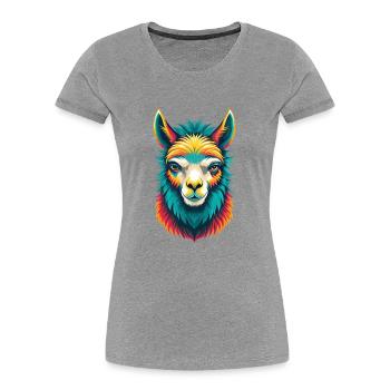 Alpaka Niedliches Kawaii Cartoon Clipart Tier Gesicht - Frauen Premium Bio T-Shirt - Grau meliert - Vorne - Mia (176cm)