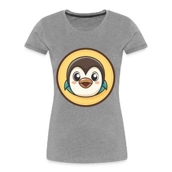 Pingouin Kawaii Dessin animé Personnage Animal Visage D’animal - T-shirt bio Premium Femme - gris chiné - Devant - Mia (176cm)