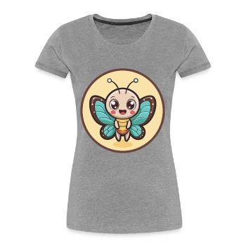 papillon kawaii dessin animé personnage animal visage d’animal - T-shirt bio Premium Femme - gris chiné - Devant - Mia (176cm)