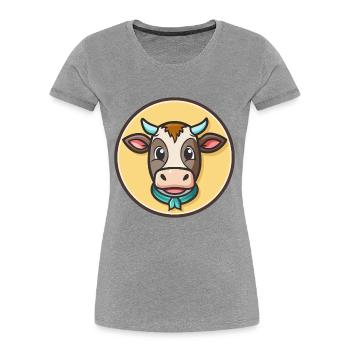 Cow Kawaii Cartoon Character Animal Pet Face - Women's Premium Organic T-Shirt - heather grey - Front - Mia (176cm)