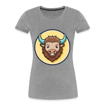 Bison Kawaii Cartoon Character Animal Pet Face - Women's Premium Organic T-Shirt - heather grey - Front - Mia (176cm)