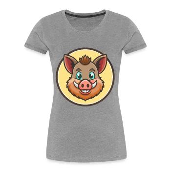 Boar Kawaii Cartoon Character Animal Pet Face - Women's Premium Organic T-Shirt - heather grey - Front - Mia (176cm)