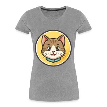 Cat Kawaii Cartoon Character Animal Pet Face - Women's Premium Organic T-Shirt - heather grey - Front - Mia (176cm)
