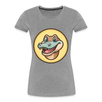 Crocodile Kawaii Dessin animé Personnage Animal Animal Visage - T-shirt bio Premium Femme - gris chiné - Devant - Mia (176cm)