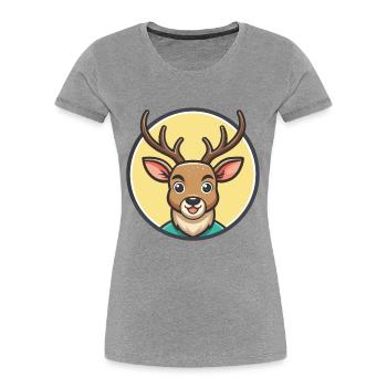 cerf kawaii dessin animé personnage animal animal visage - T-shirt bio Premium Femme - gris chiné - Devant - Mia (176cm)