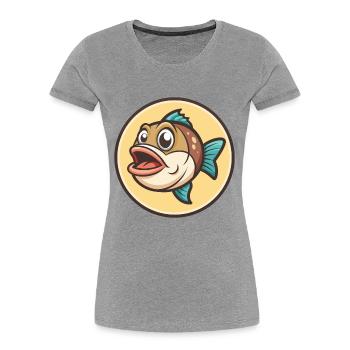 Poisson Kawaii Dessin animé Personnage Animal Animal Visage - T-shirt bio Premium Femme - gris chiné - Devant - Mia (176cm)