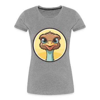 Ostrich Kawaii Cartoon Character Animal Pet Face - Women's Premium Organic T-Shirt - heather grey - Front - Mia (176cm)