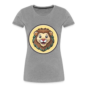Lion Kawaii Dessin Animé Personnage Animal Animal Visage - T-shirt bio Premium Femme - gris chiné - Devant - Mia (176cm)
