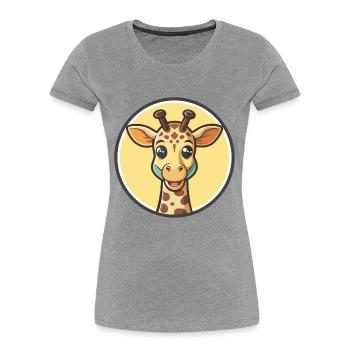 Girafe Kawaii Dessin animé Personnage Animal Visage D’animal - T-shirt bio Premium Femme - gris chiné - Devant - Mia (176cm)