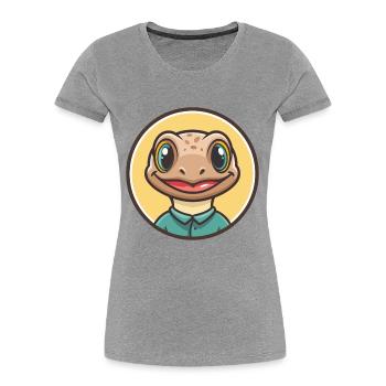 Lizard Kawaii Cartoon Character Animal Pet Face - Women's Premium Organic T-Shirt - heather grey - Front - Mia (176cm)