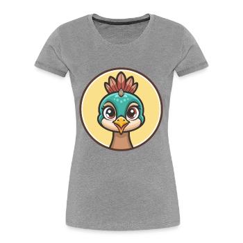 paon kawaii dessin animé personnage animal visage d’animal - T-shirt bio Premium Femme - gris chiné - Devant - Mia (176cm)