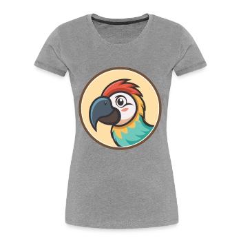 Perroquet Kawaii Dessin animé Personnage Animal Animal Visage - T-shirt bio Premium Femme - gris chiné - Devant - Mia (176cm)