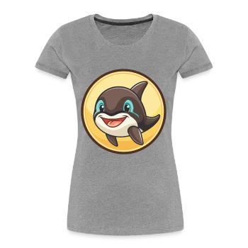 Orca Kawaii Dessin animé Personnage Animal Animal Visage - T-shirt bio Premium Femme - gris chiné - Devant - Mia (176cm)