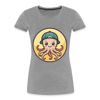 Octopus Kawaii Cartoon Character Animal Pet Face - Women's Premium Organic T-Shirt - heather grey - Front - Mia (176cm)