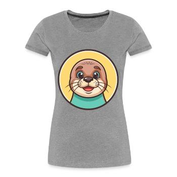 Siegel Kawaii Cartoon Figur Tier Haustier Gesicht - Frauen Premium Bio T-Shirt - Grau meliert - Vorne - Mia (176cm)
