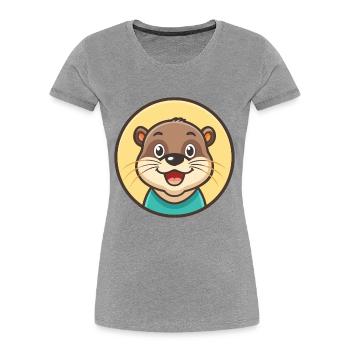 loutre kawaii dessin animé personnage animal visage d’animal - T-shirt bio Premium Femme - gris chiné - Devant - Mia (176cm)