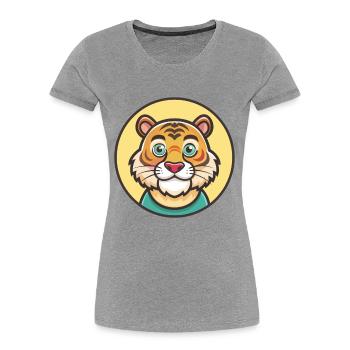 Tiger Kawaii Cartoon Figur Tier Haustier Gesicht - Frauen Premium Bio T-Shirt - Grau meliert - Vorne - Mia (176cm)