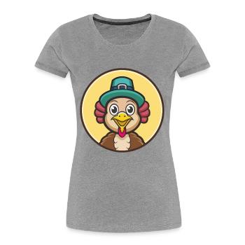 Turkey Kawaii Cartoon Character Animal Pet Face - Women's Premium Organic T-Shirt - heather grey - Front - Mia (176cm)