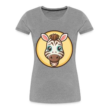 zèbre kawaii dessin animé personnage animal visage d’animal - T-shirt bio Premium Femme - gris chiné - Devant - Mia (176cm)
