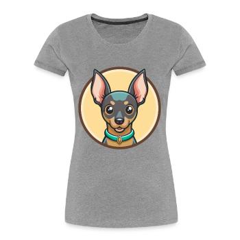 English Toy Terrier Dog Breed Funny Cartoon Kawaii - Women's Premium Organic T-Shirt - heather grey - Front - Mia (176cm)