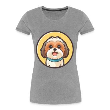 Maltais Shih Tzu Chien Race Dessin animé Kawaii Clipart - T-shirt bio Premium Femme - gris chiné - Devant - Mia (176cm)