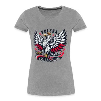 Polen Polska polnisch rot weiß Adler Krone Geschen - Frauen Premium Bio T-Shirt - Grau meliert - Vorne - Mia (176cm)