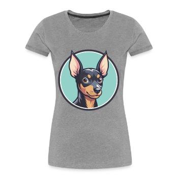 English Toy Terrier Dog Breed Funny Cartoon Kawaii - Women's Premium Organic T-Shirt - heather grey - Front - Mia (176cm)