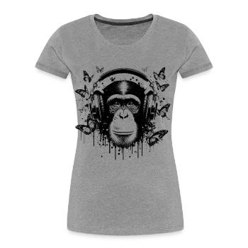 GROOVIN' MONKEY MIT KOPFHÖRERN - Frauen Premium Bio T-Shirt - Grau meliert - Vorne - Mia (176cm)