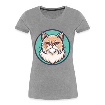 Chat Persan Race Dessin Animé Kawaii Animal Pet - T-shirt bio Premium Femme - gris chiné - Devant - Mia (176cm)