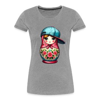 Matryoshka Cool Cap Gift - Women's Premium Organic T-Shirt - heather grey - Front - Mia (176cm)