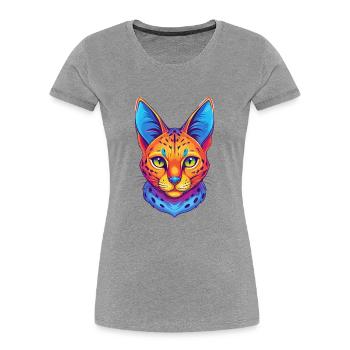 Chat de Savannah, race de chat, dessin animé, animal de compagnie Kawaii - T-shirt bio Premium Femme - gris chiné - Devant - Mia (176cm)