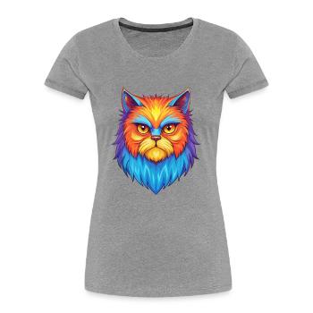 Chat Persan Race Dessin Animé Kawaii Animal Pet - T-shirt bio Premium Femme - gris chiné - Devant - Mia (176cm)