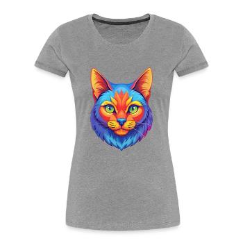 Manx Chat Race Dessin animé Kawaii Animal Pet - T-shirt bio Premium Femme - gris chiné - Devant - Mia (176cm)