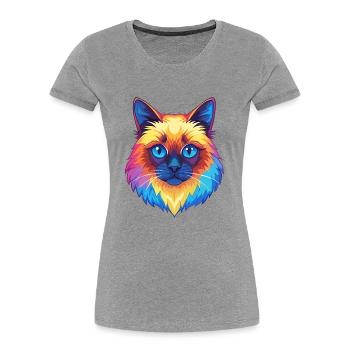 Birma Katze Rasse Karikatur Kawaii Tier Haustier - Frauen Premium Bio T-Shirt - Grau meliert - Vorne - Mia (176cm)
