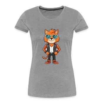 Highlander Lustige Cartoon Kawaii Jacke Sonnenbrille - Frauen Premium Bio T-Shirt - Grau meliert - Vorne - Mia (176cm)