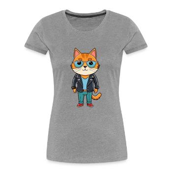 Britische Falte Kurzhaar Lustige Cartoon Kawaii Jacke - Frauen Premium Bio T-Shirt - Grau meliert - Vorne - Mia (176cm)