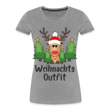 Rentier Weihnachtsoutfit Tannenbäume Weihnachten - Frauen Premium Bio T-Shirt - Grau meliert - Vorne - Mia (176cm)