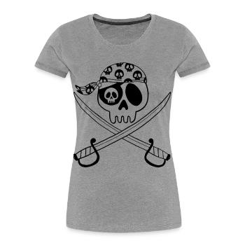 Pirate Skull (Black) - Women's Premium Organic T-Shirt - heather grey - Front - Mia (176cm)