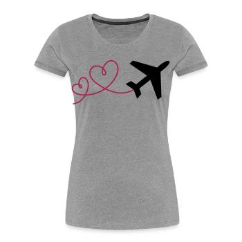 Avion à 2 cœurs - T-shirt bio Premium Femme - gris chiné - Devant - Mia (176cm)