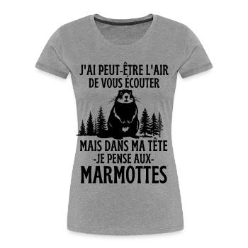 Mais dans ma tête je pense aux marmottes - T-shirt bio Premium Femme - gris chiné - Devant - Mia (176cm)