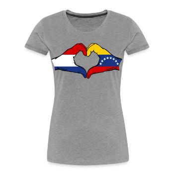 Holland Venezuela Flagge Hände Herzform - Frauen Premium Bio T-Shirt - Grau meliert - Vorne - Mia (176cm)