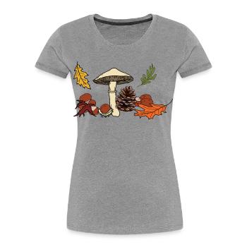 Feuilles de champignon d’automne Châtaignier - T-shirt bio Premium Femme - gris chiné - Devant - Mia (176cm)