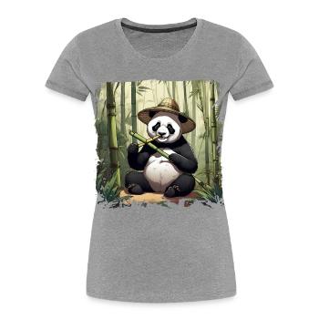 Panda eating! - Women's Premium Organic T-Shirt - heather grey - Front - Mia (176cm)