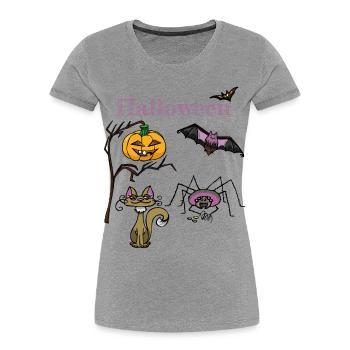 Halloween Kürbis und Fledermaus Design - Frauen Premium Bio T-Shirt - Grau meliert - Vorne - Mia (176cm)