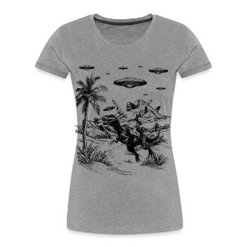 Jesus Dinosaur Fantasy Humor Religion Meme - Women's Premium Organic T-Shirt - heather grey - Front - Mia (176cm)