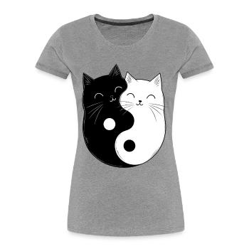 Yin und Yang Katzen Katzenhalter Buddhismus Grafik - Frauen Premium Bio T-Shirt - Grau meliert - Vorne - Mia (176cm)